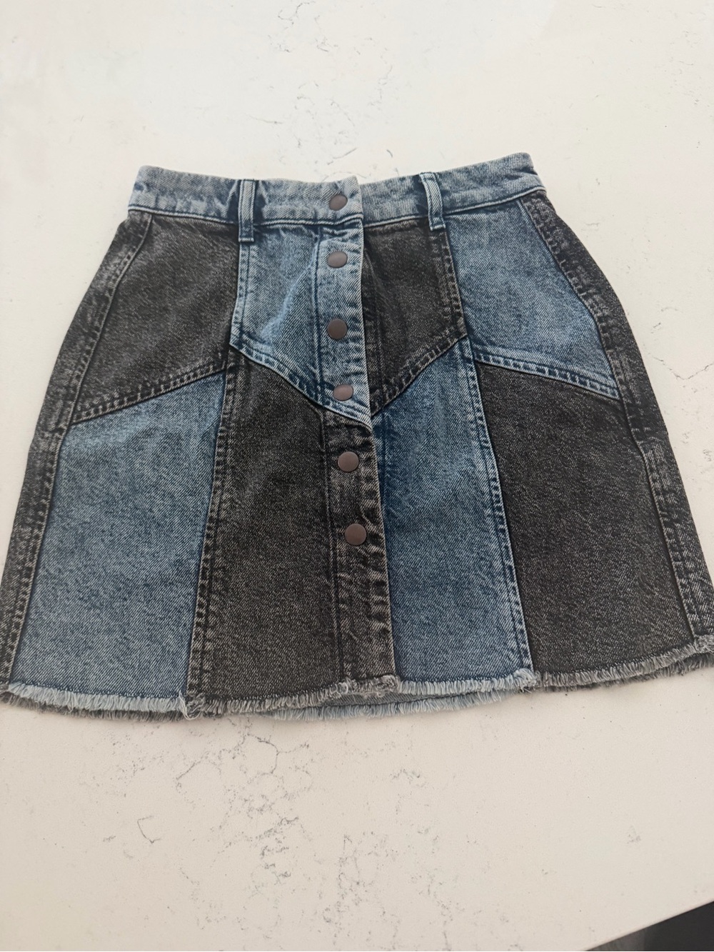 Rails Two-Tone Patchwork Denim Mini Skirt - Blue & Black